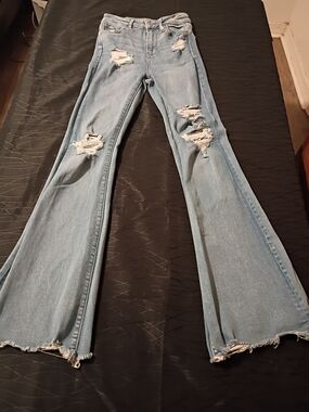 American Eagle Outfitters Light Blue Distressed Flare Jeans